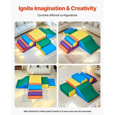 Foam Climbing Toys 7-Piece Indoor Playset for Toddlers Easy-Clean PU Blocks