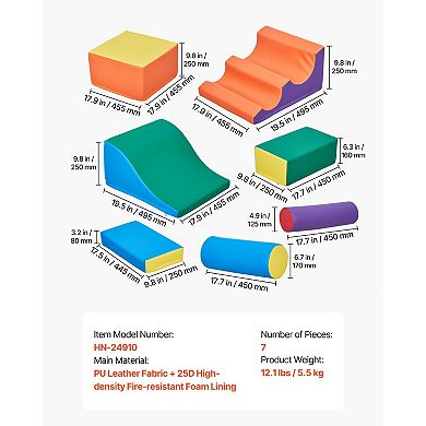 Foam Climbing Toys 7-Piece Indoor Playset for Toddlers Easy-Clean PU Blocks