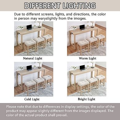 4 Piece Bar Table Set with Power Outlet and 3 Padded Stools