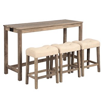 4 pc Bar Table Set with Power Outlet and 3 Padded Stools