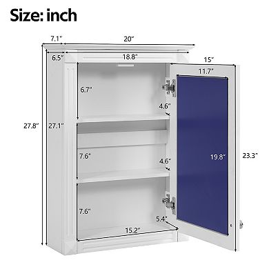 Wall Mounted Bathroom Storage Cabinet with Mirror and Adjustable Shelf