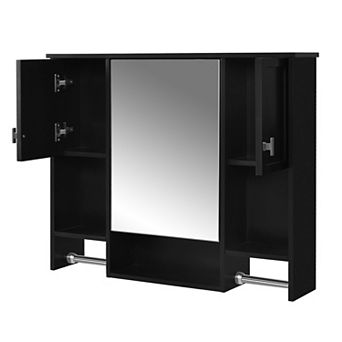 Wall Mounted Bathroom Storage Cabinet with Mirror and Towel Bar