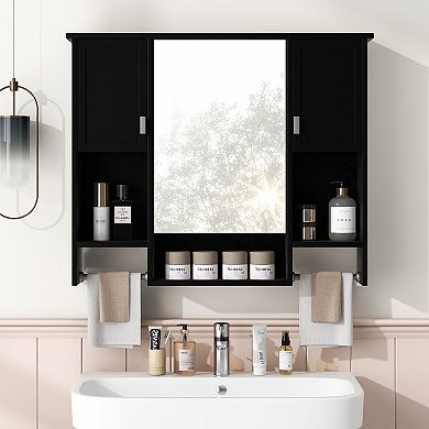 Wall Mounted Bathroom Storage Cabinet with Mirror and Towel Bar