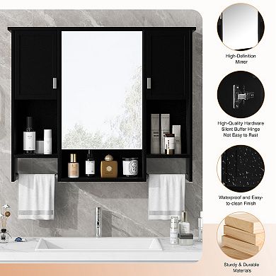 Wall Mounted Bathroom Storage Cabinet with Mirror and Towel Bar