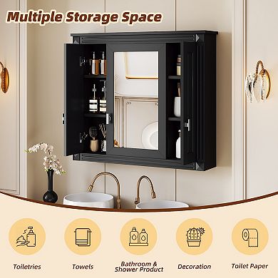 Wall-Mounted Bathroom Cabinet with Mirror and 4 Shelves, Space-Saving Bathroom Organizer
