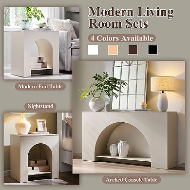 Modern 22" Nightstand Charging Station, Arched Open Storage Shelf, End Table for Bedroom Living Room