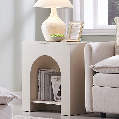 Modern 22" Nightstand Charging Station, Arched Open Storage Shelf, End Table for Bedroom Living Room