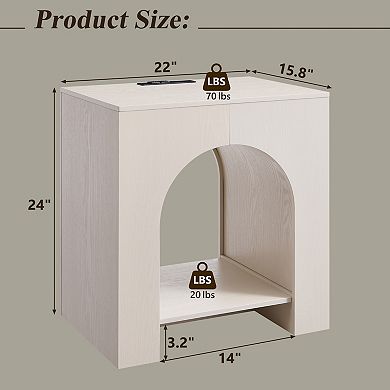 Modern 22" Nightstand Charging Station, Arched Open Storage Shelf, End Table for Bedroom Living Room