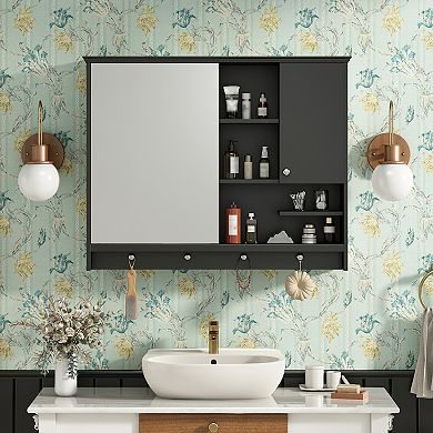 Wall Mounted Medicine Cabinet with Mirror Door & Adjustable Shelf for Bathroom