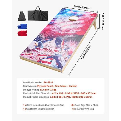 Cornhole Set 4x2 Ft Solid Wood Boards with Bean Bags and Carry Case