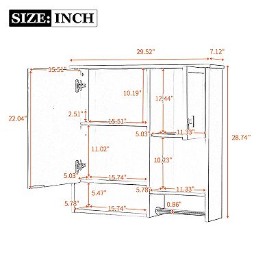 Wall Mounted Bathroom Medicine Cabinet with Mirror and Towel Bar