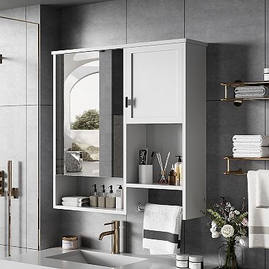 Wall Mounted Bathroom Medicine Cabinet with Mirror and Towel Bar