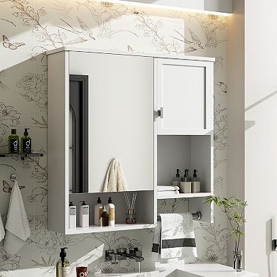 Wall Mounted Bathroom Medicine Cabinet with Mirror and Towel Bar