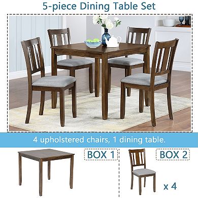 5 Piece Wooden Dining Table Set with 4 Chairs for Kitchen or Dining Room