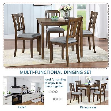 5 Piece Wooden Dining Table Set with 4 Chairs for Kitchen or Dining Room