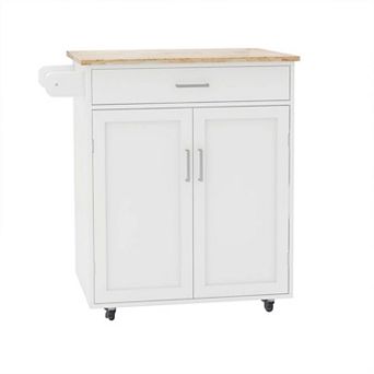 Kitchen Island Cart with Rubber Wood Top, Adjustable Shelves and Towel Rack