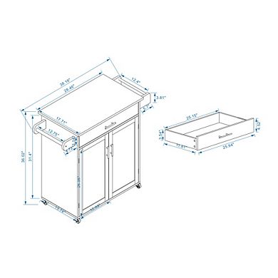 Kitchen Island Cart with Rubber Wood Top, Adjustable Shelves and Towel Rack