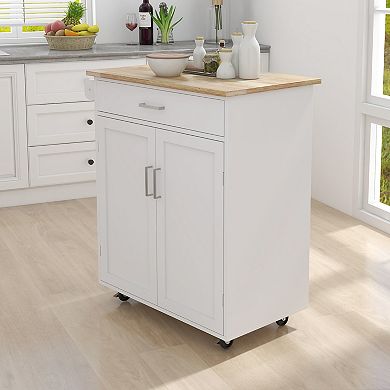 Kitchen Island Cart with Rubber Wood Top, Adjustable Shelves and Towel Rack