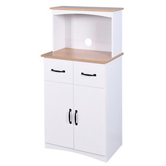 Wooden Kitchen Pantry Storage Cabinet with Drawer and Microwave Shelf