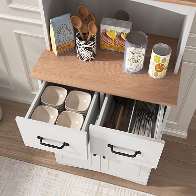 Wooden Kitchen Pantry Storage Cabinet with Drawer and Microwave Shelf