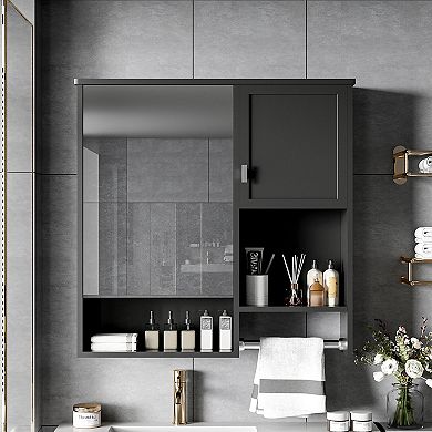Wall Mounted Bathroom Medicine Cabinet with Mirror and Towel Bar