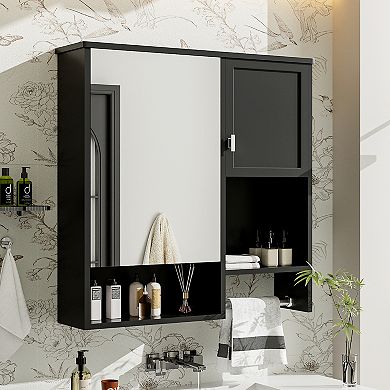 Wall Mounted Bathroom Medicine Cabinet with Mirror and Towel Bar