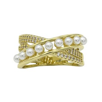 City Luxe Gold Tone Cubic Zirconia & Simulated Pearl Ring