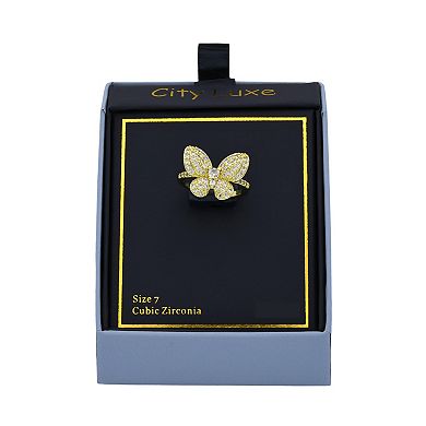 City Luxe Gold Tone Cubic Zirconia Butterfly Ring