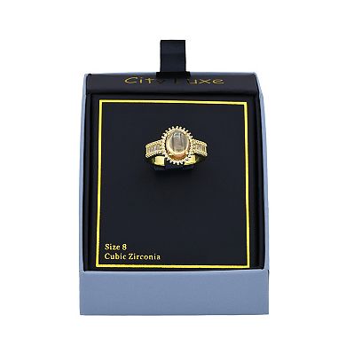 City Luxe Gold Tone Pave Halo Cubic Zirconia Ring