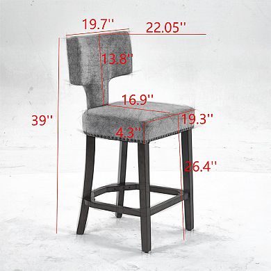 Set of 2 Mid-Century Counter Stools with Curved Back and Upholstered Seat