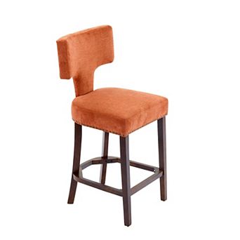 Set of 2 Mid-Century Counter Stools with Curved Back and Upholstered Seat