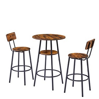 Round Stool Set with Shelf and Backrest