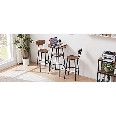 Round Stool Set with Shelf and Backrest