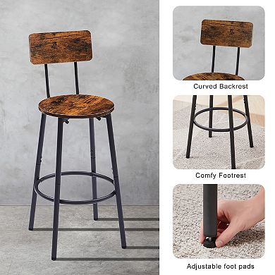 Round Stool Set with Shelf and Backrest