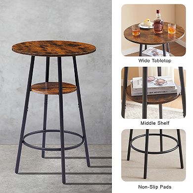Round Stool Set with Shelf and Backrest