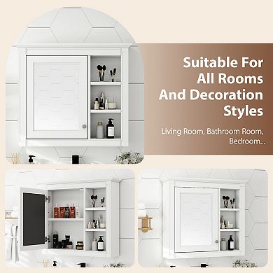 Bathroom Medicine Cabinet with Mirror and 3 Open Shelves, Wall-Mounted
