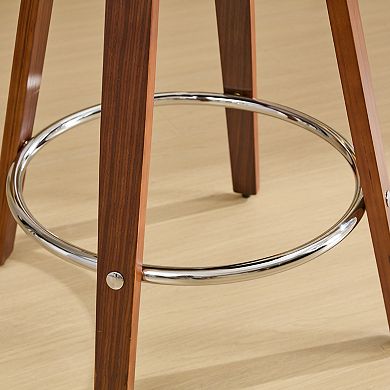 Set of 2 Swivel Wood Bar Stools with Low Back and Cushioned Seat