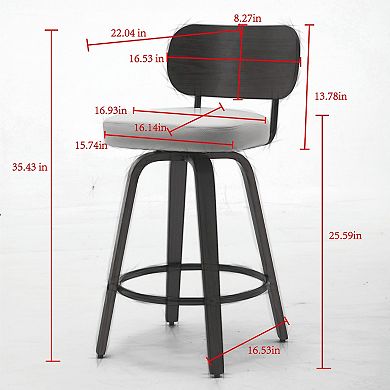 Set of 2 Faux Leather Swivel Bar Stools with Bentwood Legs