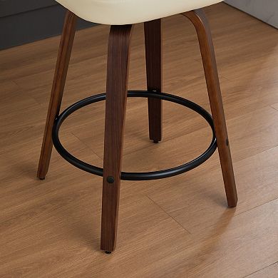 Set of 2 Faux Leather Swivel Bar Stools with Bentwood Legs