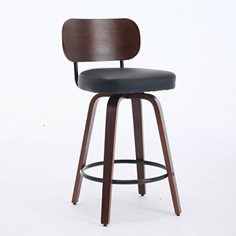 Set of 2 Faux Leather Swivel Bar Stools with Bentwood Legs