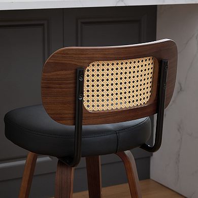 Set of 3 Rattan Counter Stools with Upholstered Seat and Cane Back