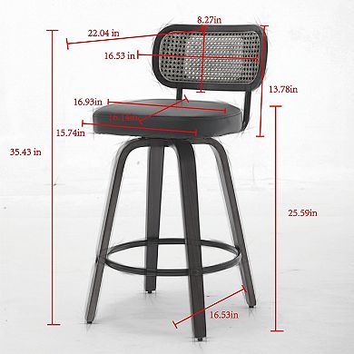 Set of 3 Rattan Counter Stools with Upholstered Seat and Cane Back