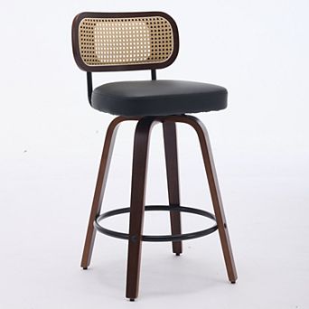 Set of 3 Rattan Counter Stools with Upholstered Seat and Cane Back