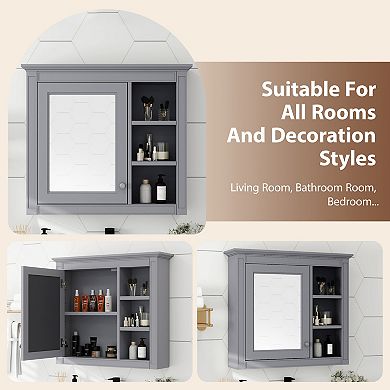 Bathroom Medicine Cabinet with Mirror and 3 Open Shelves, Wall-Mounted