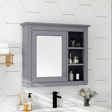 Bathroom Medicine Cabinet with Mirror and 3 Open Shelves, Wall-Mounted