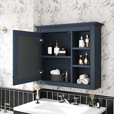 Bathroom Medicine Cabinet with Mirror and 3 Open Shelves, Wall-Mounted