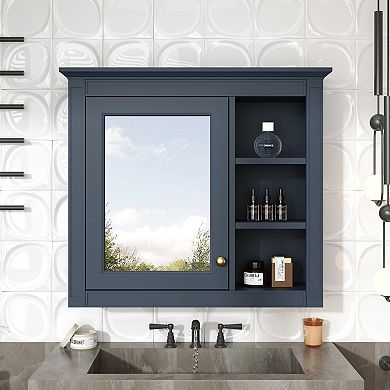 Bathroom Medicine Cabinet with Mirror and 3 Open Shelves, Wall-Mounted