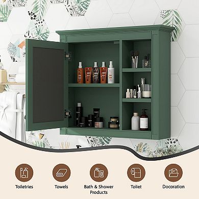 Bathroom Medicine Cabinet with Mirror and 3 Open Shelves, Wall-Mounted