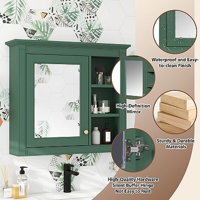 Bathroom Medicine Cabinet with Mirror and 3 Open Shelves, Wall-Mounted