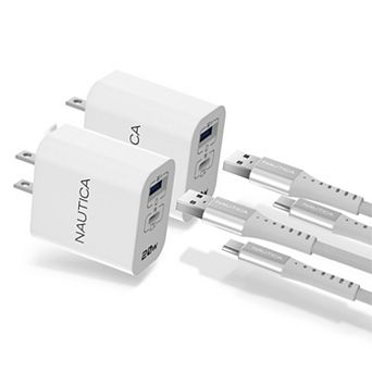 Nautica Turan Core 20 Bundle, 2 Pack 20W USB C Chargers with 60W Cables for iPhone, Android and more